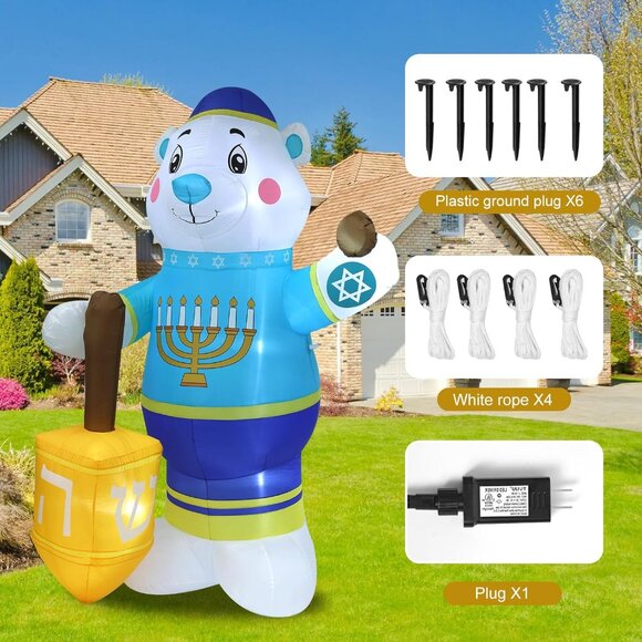 8FT Polar Bear Hanukkah Inflatable with LED Lights for Yard Lawn Patio Decor - Picture 4 of 7